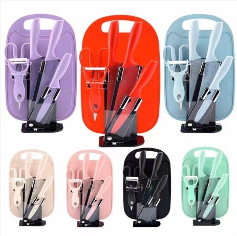 Acrylic chubby-handle seven-piece kitchen knife set